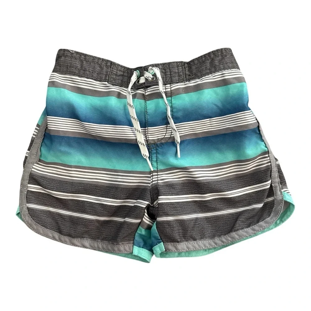 Carter's Baby Boy Teal Gray Striped Swim Shorts Trunks 18 months